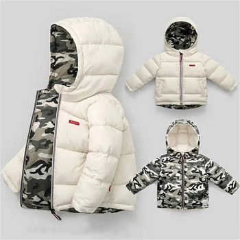 LZH 2022 Παιδικό πουπουλένιο μπουφάν με επένδυση για παιδιά Καμουφλάζ Ρούχα διπλής όψης για αγόρια Φθινοπωρινό χειμωνιάτικο παλτό για αγόρια