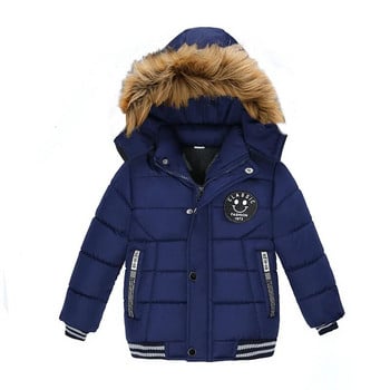 Φθινόπωρο Χειμώνας Keep ζεστό Μπουφάν αγόρι με κουκούλα Μόδα Γούνινο γιακά Βαρύ βαμβακερό πανωφόρι για παιδιά 2-6 ετών Παιδικό παλτό αντιανεμικό