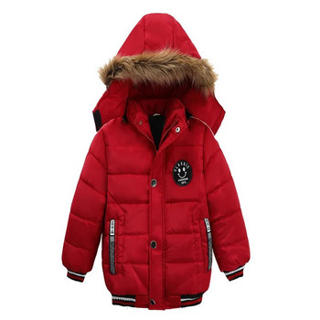 Φθινόπωρο Χειμώνας Keep ζεστό Μπουφάν αγόρι με κουκούλα Μόδα Γούνινο γιακά Βαρύ βαμβακερό πανωφόρι για παιδιά 2-6 ετών Παιδικό παλτό αντιανεμικό
