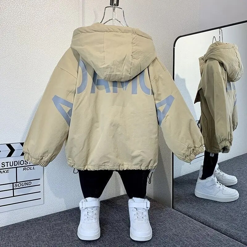 Χειμερινά μωρά αγόρια με κουκούλα με κουκούλα ζεστή γούνα με κορδόνι με φερμουάρ Παιδικά Therme Parka Παιδικά ρούχα Top Coats 2-10 ετών