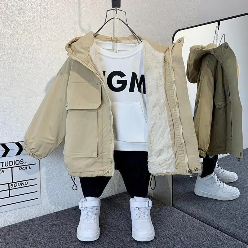 Χειμερινά μωρά αγόρια με κουκούλα με κουκούλα ζεστή γούνα με κορδόνι με φερμουάρ Παιδικά Therme Parka Παιδικά ρούχα Top Coats 2-10 ετών