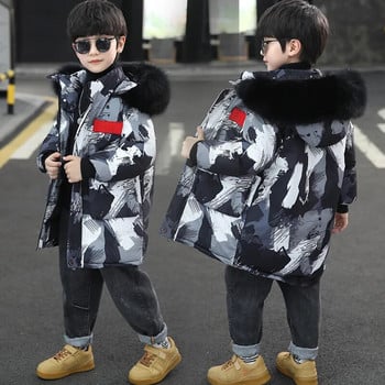 4-12 χρονών χειμερινό νέο μπουφάν παραλλαγής για αγόρια παιδικό παχύ μεσαίο και μακρύ μεγάλο μάλλινο γιακά βαμβακερό μπουφάν