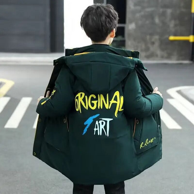 4-12 metų žieminė nauja berniukiška kamufliažinė pūkinė striukė vaikiška pastorinta vidutinė ir ilga didelė vilnonė medvilnė striukė