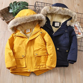 Baby Boys Denim Jacket Plus karusnahast soe väikelaps Laste talve poiste puuvillase polsterdatud riided beebi paksendatud puuvillase polsterdatud mantel
