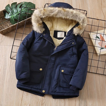 Baby Boys Denim Jacket Plus Fur Warm Toddler Παιδικά χειμωνιάτικα ρούχα για αγόρια με βαμβακερή επένδυση, παχύ βαμβακερό παλτό μωρού με επένδυση