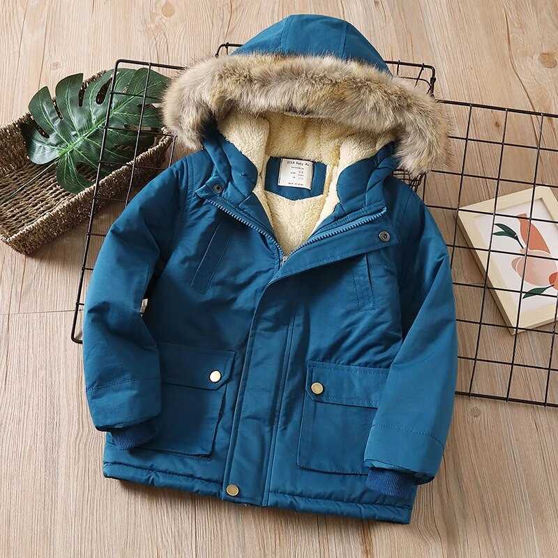 Baby Boys Denim Jacket Plus karusnahast soe väikelaps Laste talve poiste puuvillase polsterdatud riided beebi paksendatud puuvillase polsterdatud mantel