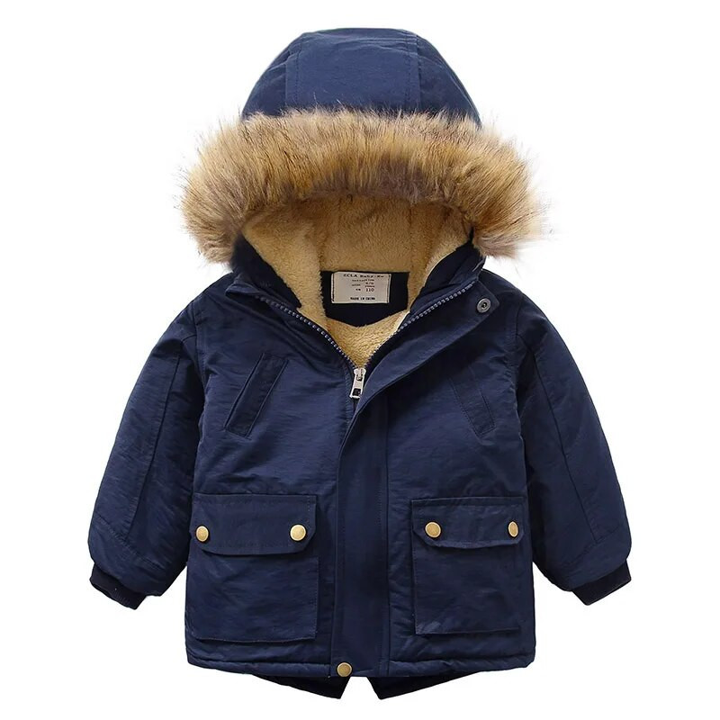 Baby Boys Denim Jacket Plus karusnahast soe väikelaps Laste talve poiste puuvillase polsterdatud riided beebi paksendatud puuvillase polsterdatud mantel