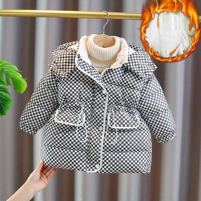 Бебешко палто за момичета Горно облекло 2023 Thicken Winter Plus Velvet Warm Cotton Fleece Висококачествено детско облекло Парки Q705