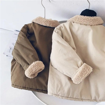 Μπουφάν για αγόρια με σουέντ γιακά παλτό Παχύ βαμβακερό μπουφάν με επένδυση από χειμωνιάτικο βαμβάκι Παιδικά ρούχα