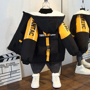 1-9 ετών Baby Boys παλτό Παιδικό χειμωνιάτικο ζεστό κοστούμι Μπουφάν με φερμουάρ με κουκούλα Παιδικό μπουφάν με μοτίβο γράμματος Youngster Parka Outwear