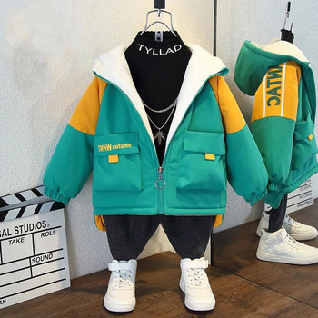 1-9 ετών Baby Boys παλτό Παιδικό χειμωνιάτικο ζεστό κοστούμι Μπουφάν με φερμουάρ με κουκούλα Παιδικό μπουφάν με μοτίβο γράμματος Youngster Parka Outwear