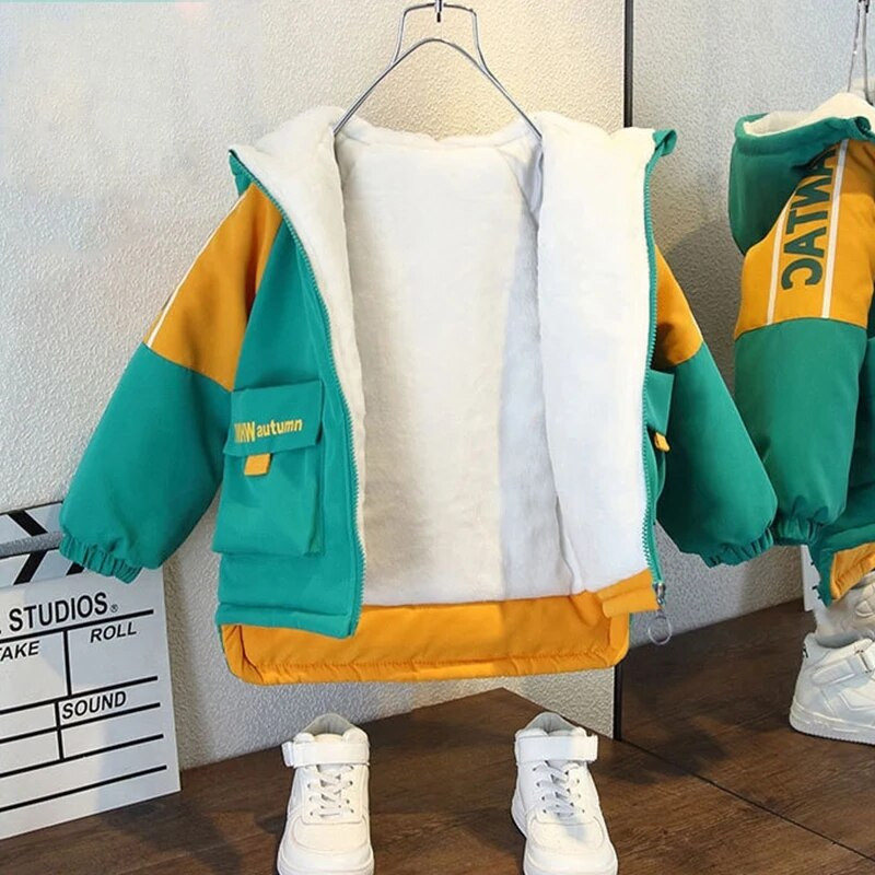 1–9-aastased poisilapsed väikelapse mantel, talvine soe kostüüm kapuutsiga lukuga jope Laste kirjamustriga jakk Noortele pargiriided