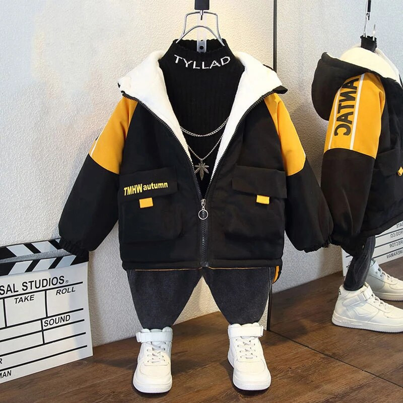 1–9-aastased poisilapsed väikelapse mantel, talvine soe kostüüm kapuutsiga lukuga jope Laste kirjamustriga jakk Noortele pargiriided