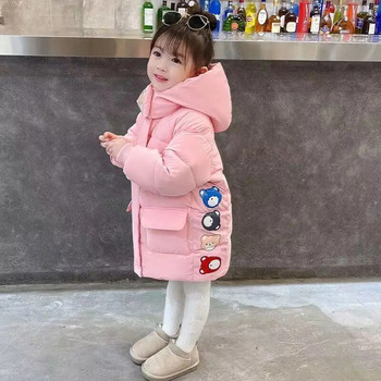 3-8 годишно сладко зимно топло яке за момичета Тежко палто с качулка с анимационно мече за деца Подарък за рожден ден