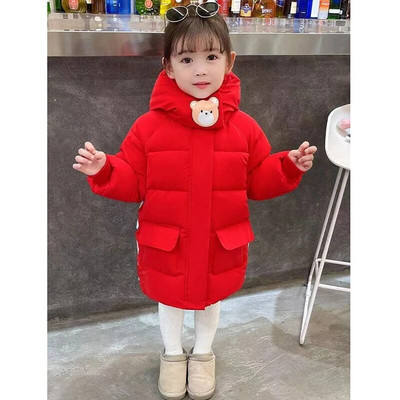 3-8 metų mielas žieminis šiltas mergaičių striukė Animacinis meškiukas su gobtuvu, storas paltas vaikams vaikams gimtadienio dovana