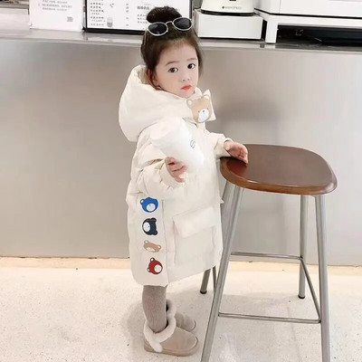 3-8 metų mielas žieminis šiltas mergaičių striukė Animacinis meškiukas su gobtuvu, storas paltas vaikams vaikams gimtadienio dovana