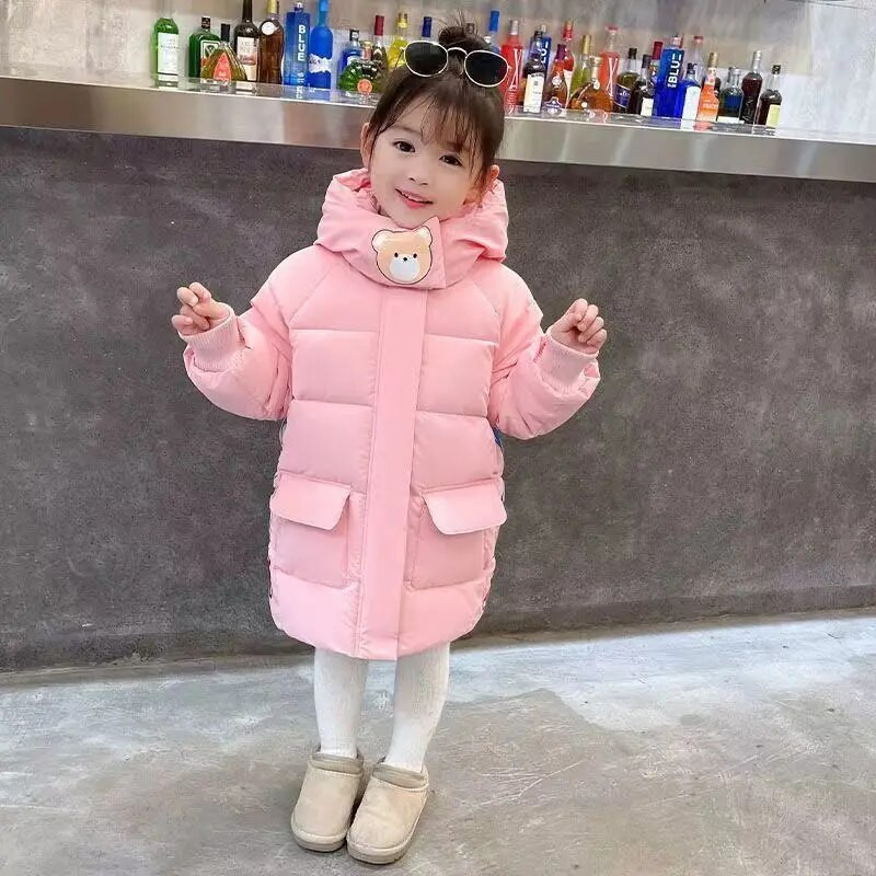 3-8 metų mielas žieminis šiltas mergaičių striukė Animacinis meškiukas su gobtuvu, storas paltas vaikams vaikams gimtadienio dovana