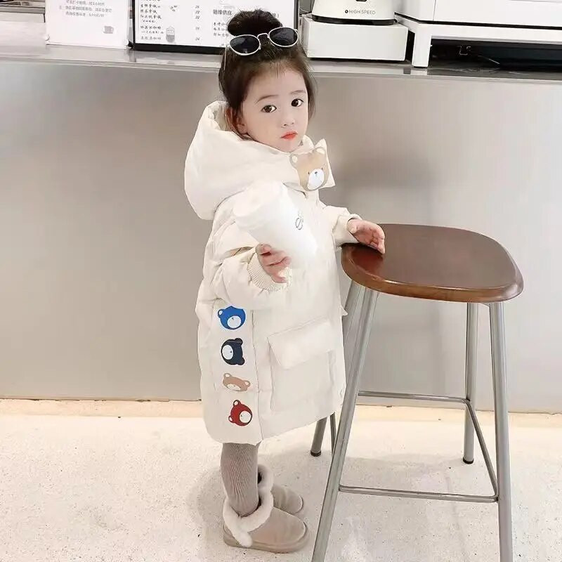 3-8 metų mielas žieminis šiltas mergaičių striukė Animacinis meškiukas su gobtuvu, storas paltas vaikams vaikams gimtadienio dovana