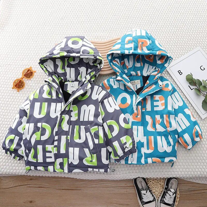 Uued lapsed talvesoojad ülerõivad lastele multifilmid paksud kamuflaažijoped Beebipoisid puuvillased riided väikelaste imikute kapuutsid Mantlid