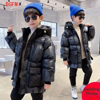 -30℃ Χειμερινά παλτό για εφήβους για αγόρια με επένδυση 2023 New Big Kids Plus βελούδινο χοντρό μπουφάν με ζεστή κουκούλα Παιδικά βαμβακερά ρούχα Snowsuit 6-12T