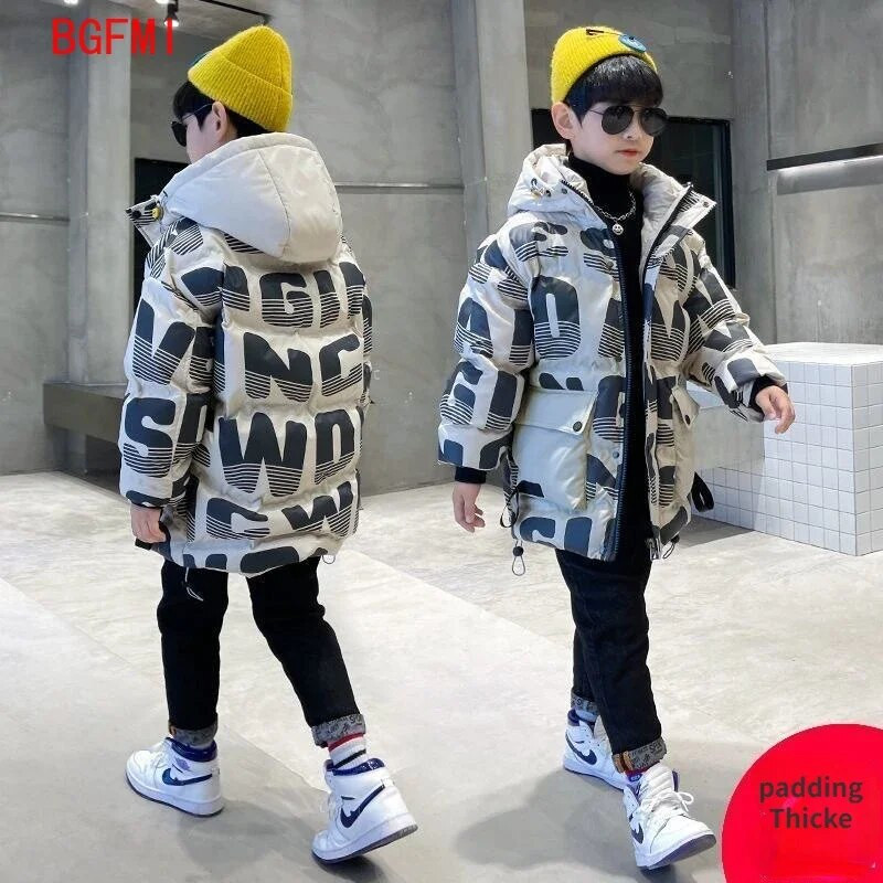-30℃ Χειμερινά παλτό για εφήβους για αγόρια με επένδυση 2023 New Big Kids Plus βελούδινο χοντρό μπουφάν με ζεστή κουκούλα Παιδικά βαμβακερά ρούχα Snowsuit 6-12T