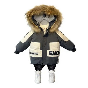 Зимно палто за момчета 2022 Ново бебешко кожено яке с качулка, памук плюс кадифе, удебелено топло яке за детско палто за момчета 2-8 години