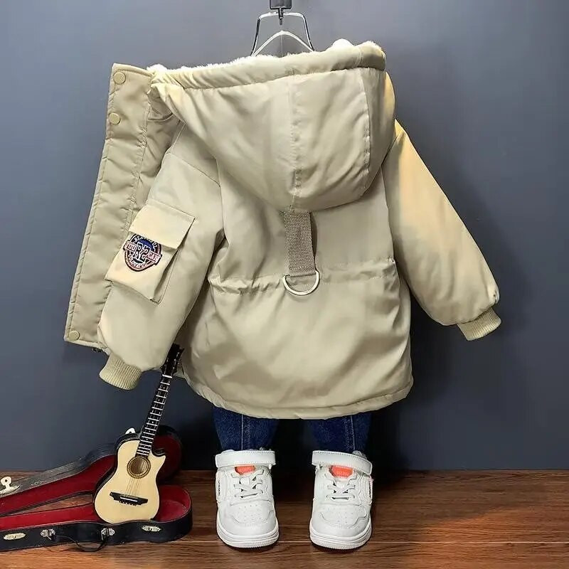 Žieminė striukė berniukams, mergaitėms, vidutinio ilgio pūkinė striukė Nauja, stora gobtuvu, didelė vaikiška striukė vaikams nuo 2 iki 10 metų