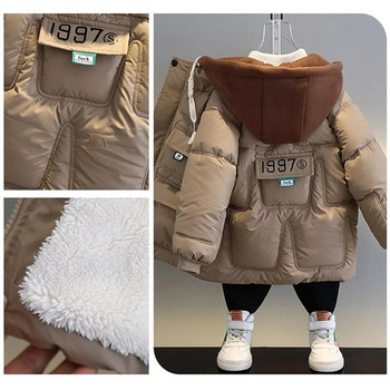 Kids Boys Plus Βαμβακερό παλτό με βελούδινη κουκούλα Χειμερινό χοντρό ζεστό μπουφάν Παιδική ενδυμασία Snowsuit Parka με βαμβακερή επένδυση 4-12 ετών