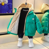 Lapsed Poisid Kapuutsiga jakid Multifilmid Karu Tõmblukk Ülerõivad Puuvillased riided Talvine Paks Soe Parka Lumekostüüm Uued mantlid 2-10 aastased