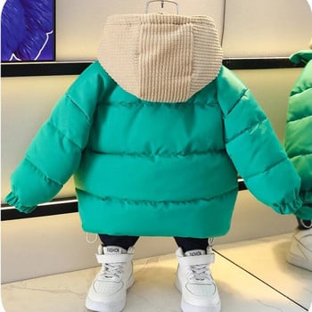 Детски якета с качулки за момчета Връхни дрехи с цип с карикатура на мечка Памучни дрехи Зима Дебела топла парка Снежен костюм Нови палта 2-10 години