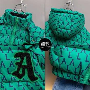 Νέα Παιδικά πουπουλένια Βαμβακερά Ρούχα Πάρκα Παχύ Μεγάλο Γράμμα Χειμερινό έφηβο Πράσινο μπουφάν Παιδικό Ζεστή κουκούλα με επένδυση Casual παλτό