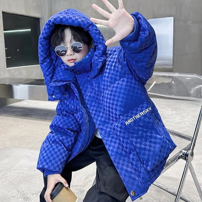 Nauji vaikiški pūkiniai medvilniniai parkai rūbai pastorinti didelėmis raidėmis Žieminis paauglys berniukas žalia striukė vaikams šiltu gobtuvu paminkštintas laisvalaikio paltas