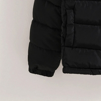 Χειμερινό νέο μπουφάν για αγόρι 8-12 ετών Μαύρο μακρυμάνικο καπέλο αποσπώμενο μπουφάν με επένδυση για αγόρια Μπουφάν Απλό στυλ σε μονόχρωμο