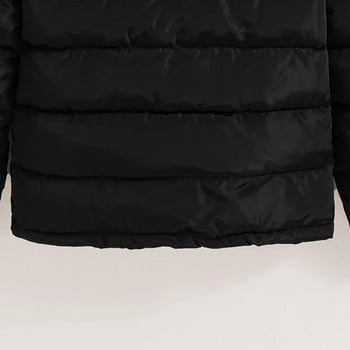 Ново зимно яке за момче 8-12 години Черна шапка с дълги ръкави Свалящо се подплатено яке за момчета Едноцветно яке в семпъл стил