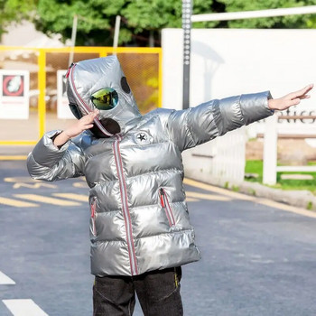 2023 Детско зимно пухено палто Топло яке за момчета с качулка и очила Корейска версия за момичета Памучно палто с удебелен пух 3-12 г.
