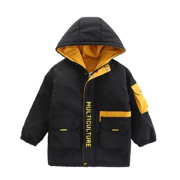 Winter Boys Warmth Contrast Fleece padded Jackets με κουκούλα Φοιτητικό Therme Μακριά Παλτό Παιδικά Parka Παιδικά ρούχα για 3-13 χρόνια