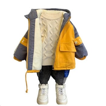 2-9 години момчета зимно удебелено яке с качулка за деца връхни дрехи бебе момче с памучна подплата плюс кадифено яке за дрехи за момчета