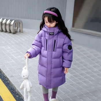 Дълго пухено яке за момичета 2023 г. Нов детски ски костюм с удебелена памучна качулка Детско палто за момчета Външно ветроустойчиво връхно облекло CH207