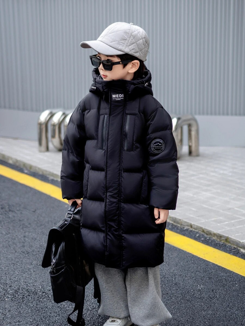 Mergaičių ilga pūkinė striukė, 2023 m. Naujas vaikiškas slidinėjimo kostiumas su storu gobtuvu, medvilninis vaikų berniukų paltas lauke, vėjui atsparus viršutinis drabužis CH207