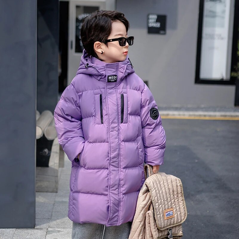 Mergaičių ilga pūkinė striukė, 2023 m. Naujas vaikiškas slidinėjimo kostiumas su storu gobtuvu, medvilninis vaikų berniukų paltas lauke, vėjui atsparus viršutinis drabužis CH207