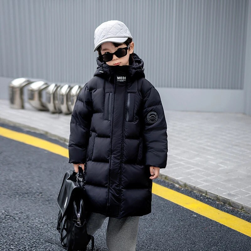 Mergaičių ilga pūkinė striukė, 2023 m. Naujas vaikiškas slidinėjimo kostiumas su storu gobtuvu, medvilninis vaikų berniukų paltas lauke, vėjui atsparus viršutinis drabužis CH207