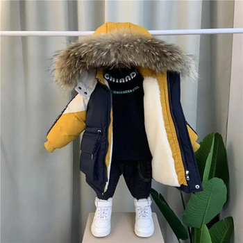 Χειμερινά αγόρια με ζεστή φλις επένδυση κορδόνι αποσπώμενη γούνα με κουκούλα για χιόνι Παιδικό Therme Parka Παιδική στολή Top Coats 1-11 ετών