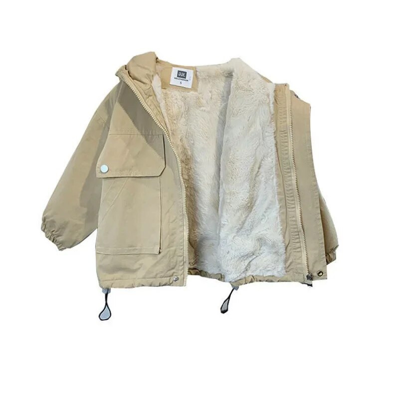 2023 Winter Baby Boys με κουκούλα, ζεστή γούνα με κουκούλα και κορδόνι με φερμουάρ Παιδικά Παιδικά ρούχα Top παλτό 2-10 ετών