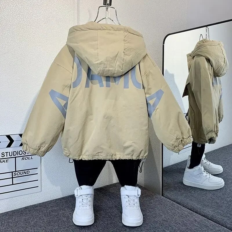 2023 Winter Baby Boys με κουκούλα, ζεστή γούνα με κουκούλα και κορδόνι με φερμουάρ Παιδικά Παιδικά ρούχα Top παλτό 2-10 ετών