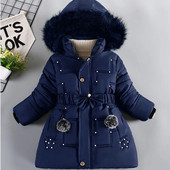 4-12 m. žiemos mergaičių striukė kailinė apykaklė šilta princesė paltas su gobtuvu užtrauktukas nuo vėjo viršutiniai vaikų drabužiai gimtadienio dovana Parka sniego kostiumas