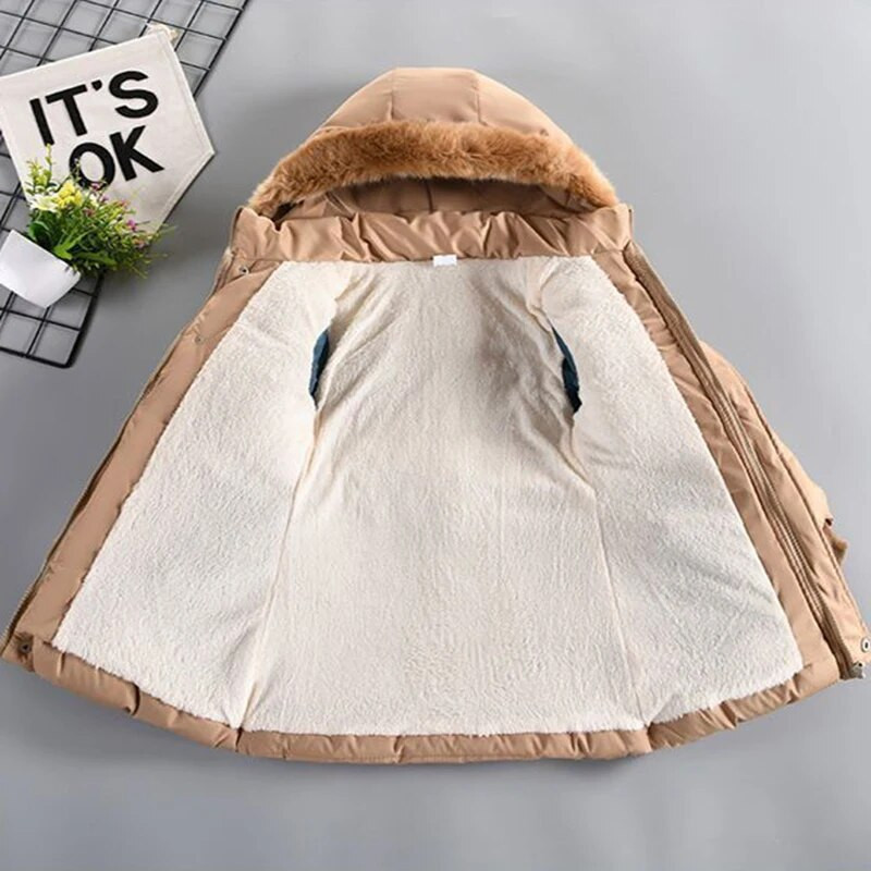4-12 m. žiemos mergaičių striukė kailinė apykaklė šilta princesė paltas su gobtuvu užtrauktukas nuo vėjo viršutiniai vaikų drabužiai gimtadienio dovana Parka sniego kostiumas