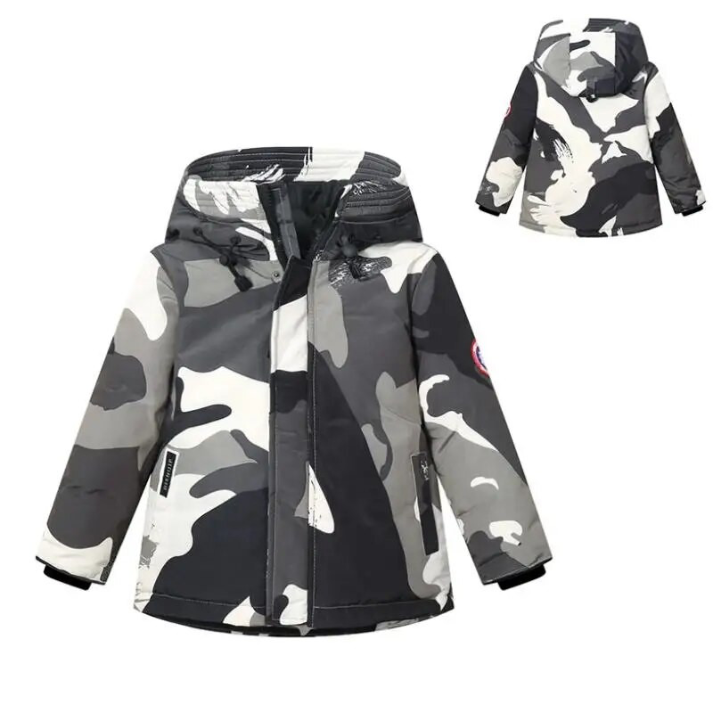 2021 m. Naujas vaikiškas žieminis paltas berniukams ir mergaitėms striukė su gobtuvu kamufliažiniai vaikiški rūbai vandeniui atsparūs vaikų storinantys sniegą drabužiai3-12m.