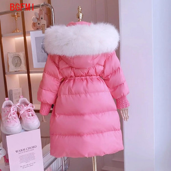 Зимно яке за корейско момиче 2023, ново лъскаво памучно палто с качулка, дебело топло, дълго връхно облекло, детски паркове с цветя на принцеса