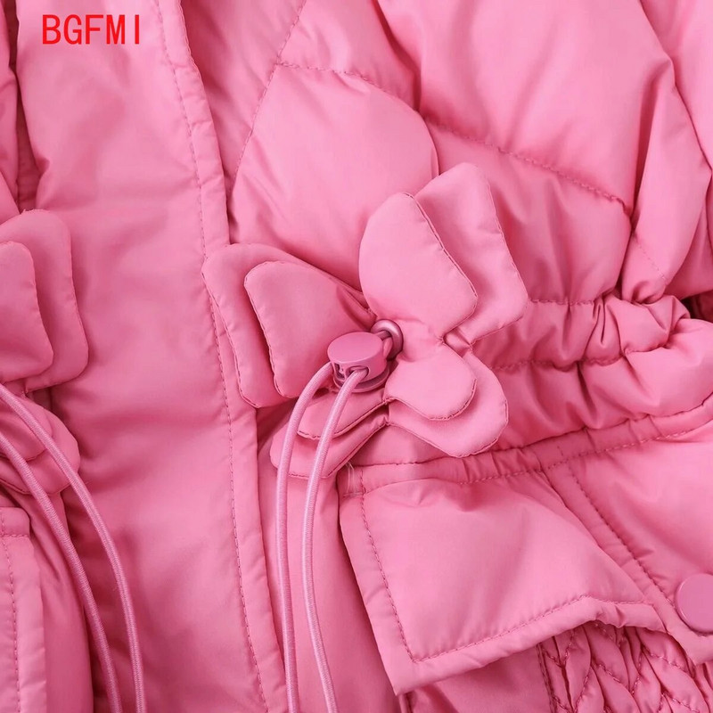 Korėjos mergaitės žiemos striukė 2023 m. Naujas blizgus Snow Down medvilninis paltas su gobtuvu Storas šiltas ilgas viršutinis drabužis Princess Flower Kids Parkas