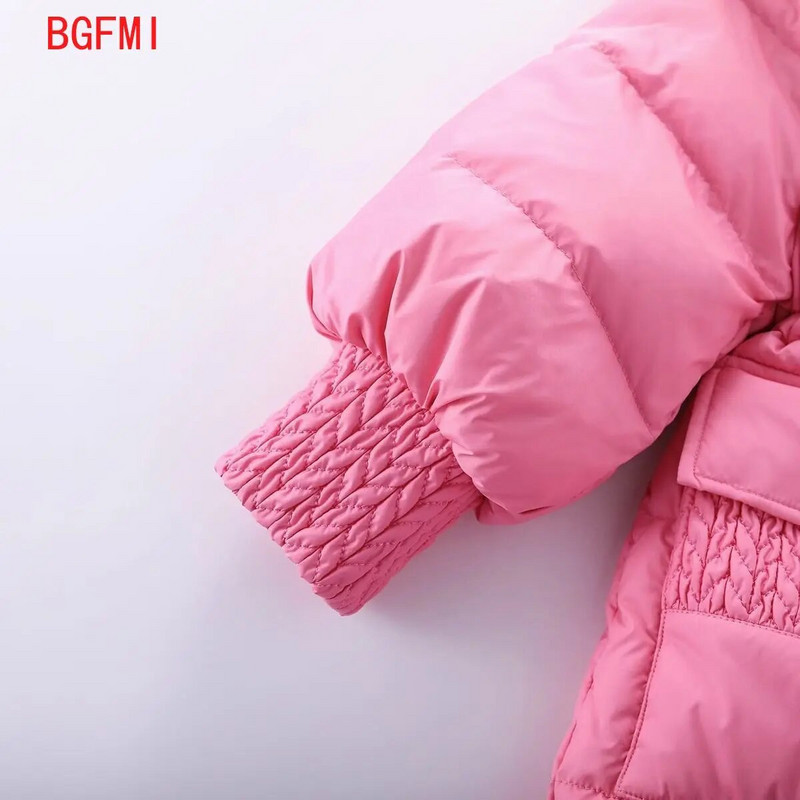 Korėjos mergaitės žiemos striukė 2023 m. Naujas blizgus Snow Down medvilninis paltas su gobtuvu Storas šiltas ilgas viršutinis drabužis Princess Flower Kids Parkas